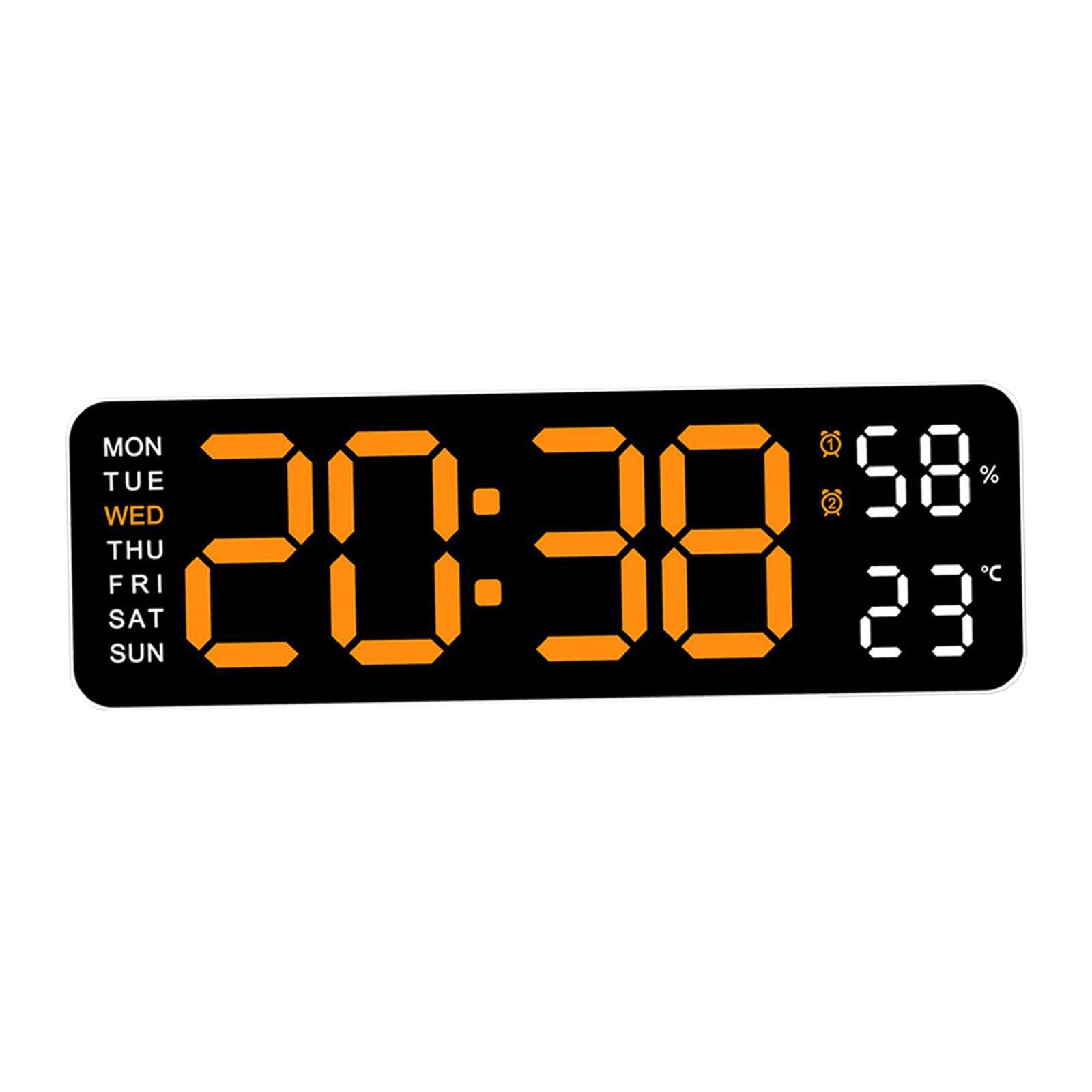 LIXSAZSE Multi Function Digital Wall Clock Displaying Week Time And Humidity Adjusts Brightness Modern Kitchen Style Digital Wall Clock Large Display With, orange light white, 22.8x3.5x7.5cm