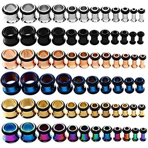 Tomsey® 2x Stainless Steel Single Flare Ear Tunnels O-RING Stretchers Tapers Plug Body Jewellery (4, Black) Cover