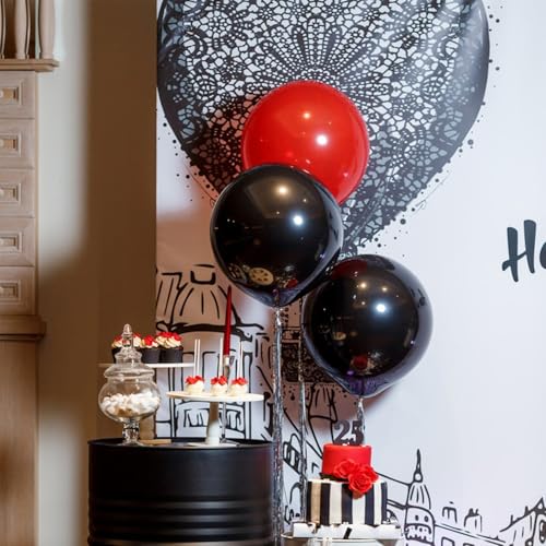 Image of Black Balloons Party Decorations 10 Pack 36 inch Round Halloween Latex Balloons for Black Themed Wedding Graduation Anniversary Birthday Party Backdrop Decorations