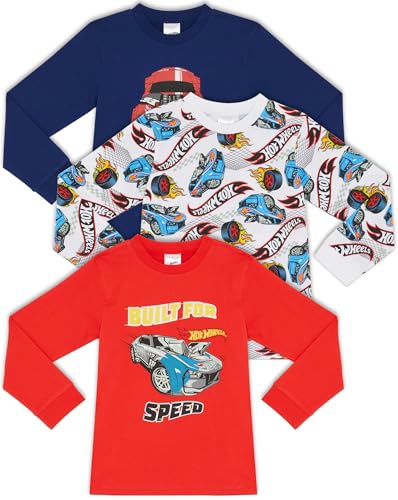 Hot Wheels 3er-Pack Langarm-T-Shirts für Kinder aus 100% Gekämmter...