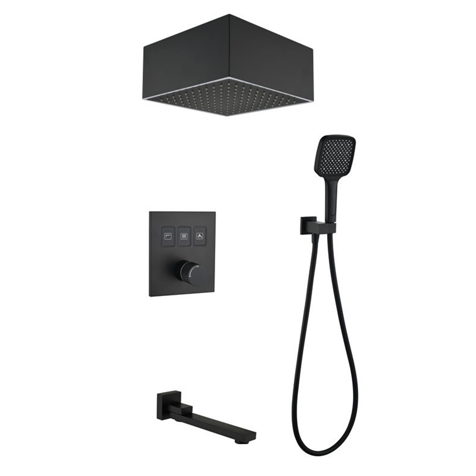 XJTNLB Miscelatore Doccia Incasso con Tasti, Soffione Doccia Led e Doccetta 3 Modalità,Nero