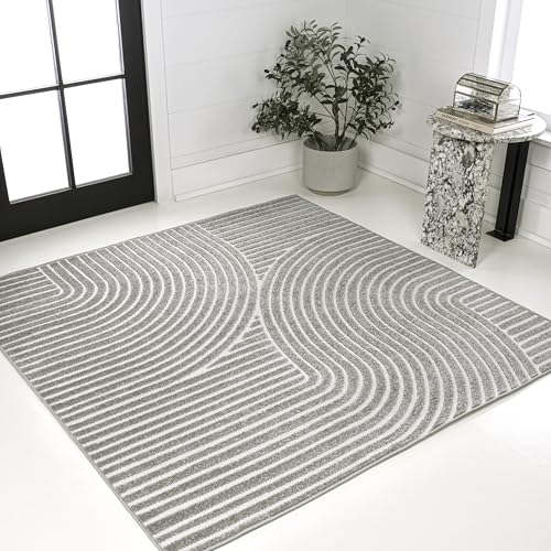 Tapete cuadrado geométrico gris e ivory 108x108 cm