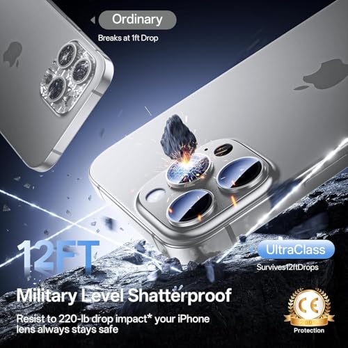 Image of PACK OF 2 Camera Lens Protector For IPHONE 16 /15 PRO / 16 /15 PRO MAX (SILVER) UHD 9H Glass, Anti Drop, Scratch Resistant, Case Friendly, Removable, Waterproof, Heavy Duty Camera Protector.