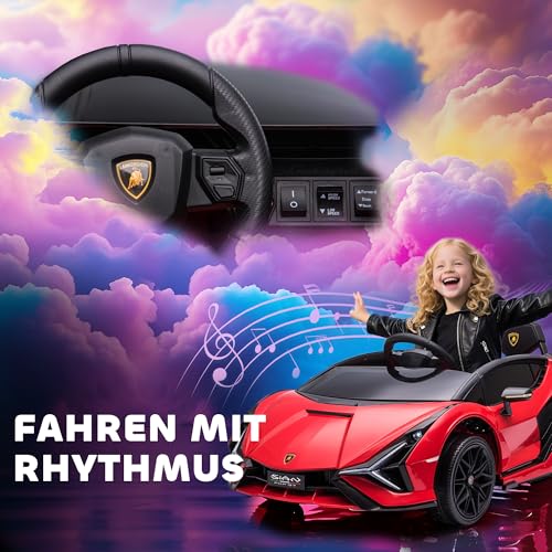 HOMCOM Kinder Elektroauto 12V Kinderauto mit 2,4 G Fernbedienung, 2 Motor, Kinderfahrzeug mit Hupe, LED, Musik, Elektrofahrzeug für 3-5 Jahre Kinder, Rot