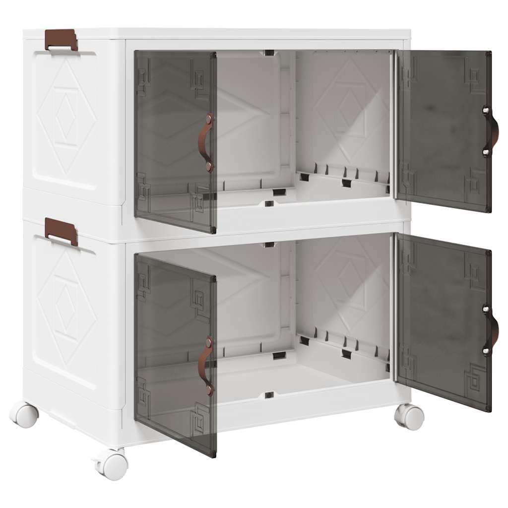 Caja de almacenaje apilable con Ruedas 2niveles 75 L 64x40x76cm Blanco,4012368