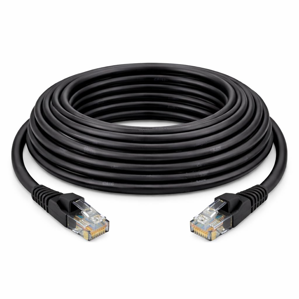 BRENDAZ Cat 6 Ethernet Cable 25ft, Cat6 UTP 24 AWG Patch Cord, Bandwidth of up to 250 MHz, iRJ45, PoE+ Support for Router, Computer, Modem, PS4/5, Gaming (Black, 25-Feet.)