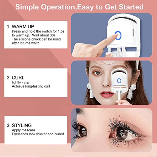 Heated Eyelash Curler For Natural Lashes, Rechargeable Electric Eyelash Curlers, Long-Lasting Handheld Eyelash Heated Curler With Quick Pre-Heat, Eyelash Curler Eyelash Growth Serum Combo Pack #TOP3