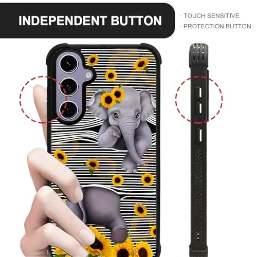 FKBRCL4U for Samsung Galaxy S24 S25 Case, Cute Little Elephant Sunflower White Line Art Pattern Graphic Design Girl Boy Soft Silicone Hard Acrylic Shock Protection for Samsung Galaxy S24 S25 - image 6