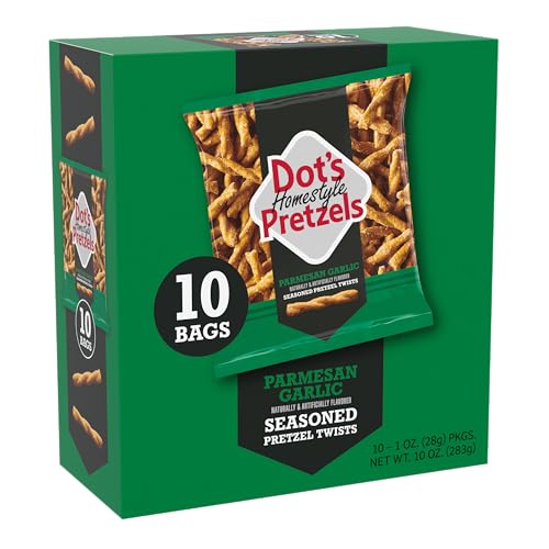 Dot's Pretzels Parmesan Garlic Seasoned Pretzel Twist Snack, 1oz Individually Sized Bag (10 Count)