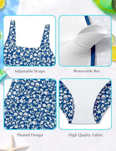 Image of Girl Swimsuit One Piece Bathing Suit for Girls Solid Color Ruched Adjustable Straps Padded Swimwear 9-18y