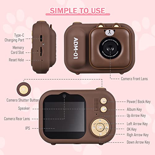 Andoer 1080P Kids Digital Camera Mini Video Camera For Kids 48Mp 2.4 Inch Ips Screen Dual Lens Built-In Battery With 32Gb Memory Card & Card Reader & Desktop Tripod Birthday For Kids Brown #TOP3