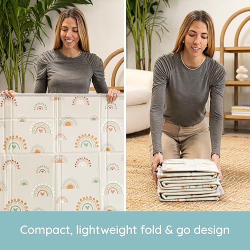 Image of Infantino Foldable Soft Foam Play Mat | Reversible, Easy-Clean Tummy Time & Play Mat with Fold-Up Walls for Safe Play | Portable Baby Mat for Birth to 36 Months - Rainbow