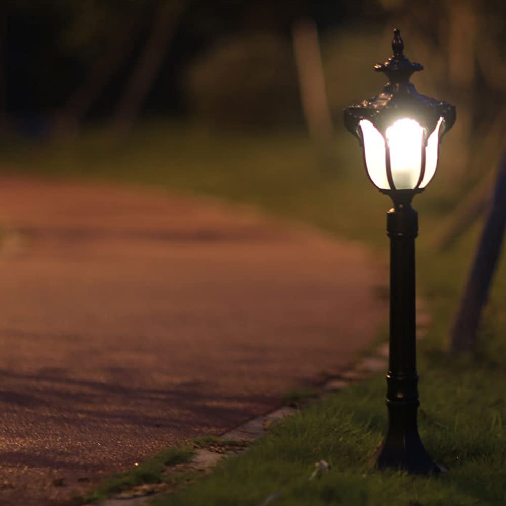 Mengjay Lampione da Giardino in Stile Vintage con Palo, in Alluminio Pressofuso con Vetro Smerigliato, Lampada da Terra E27 da Esterno Impermeabile IP23 (A)