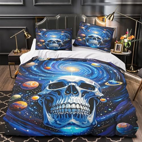 Housse de couette crâne cosmique 140x200 microfibre lit single - 2