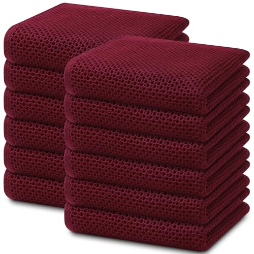 Image of Homaxy 100% Cotton Waffle Weave Kitchen Dish Towels, Ultra Soft Absorbent Quick Drying Cleaning Towel, 13 x 28 Inches, 12-Pack, Burgundy