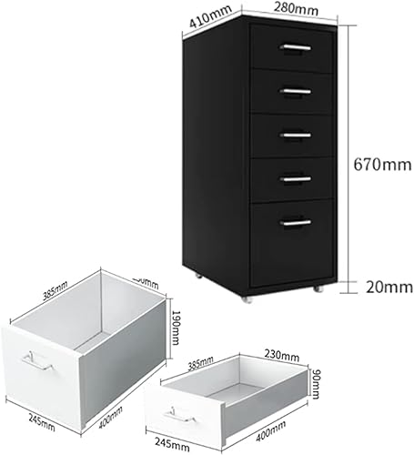 Miniatura 2 de Archivador delgado con cerradura, archivador móvil de metal de 5 cajones para tamaño legal/carta/A4, gabinete de almacenamiento de oficina,