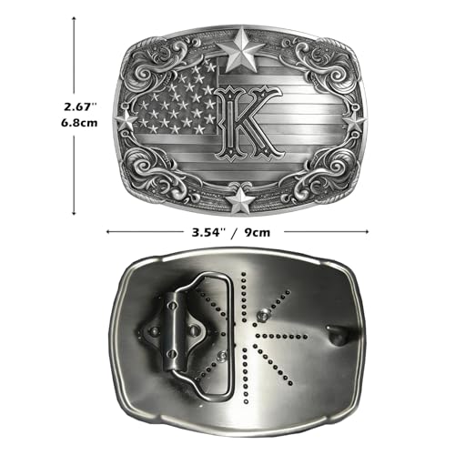 Image of Western Belt Buckle for Men Vintage Cowboy Rodeo Texas Initial Letter ABCDJMR to Z Belt Buckles