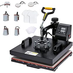 Maquina Para Bordar Camisetas CREWORKS 8 en 1 Prensa de Calor 38x38CM Multifuncional Prensa Térmica Giratoria 360° Máquina de Prensa en Caliente para Camisetas/Bolsas/Sombreros (38x38cm 8 en 1)