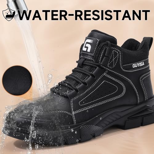 Image of GUSAYEX Steel Toe Boots for Men High Top Work Safety Boots with Kevlar Puncture Resistant Midsole Lightweight Industrial Men's Work & Utility Shoes for Construction Warehouse Factory Jobs Size 11