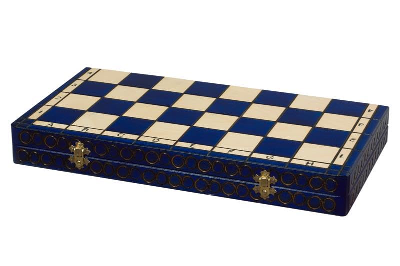 Sunrise Chess & Games Duże szachy królewskie 44 cm, niebieskie | Drewniane figury z grabu, król 80 mm, składana plansza, wewnętrzna wkładka