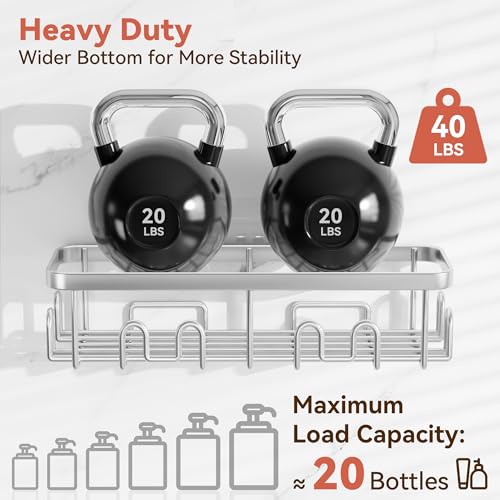 Image of YASONIC Shower Caddy Adhesive, 100% Rustproof Shower Organizer, Large Capacity Shower Shelves for Inside Shower, No Drill Shower Storage for Home (2 Pack Silver)