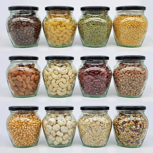 Image of Airtight Glass Jar Containers Storage 350ml Glass Jars Clear Glass Storage Jar Glass Spice Jar Containers Glass Jars for Storage Glass Jar for Pickle Pack of 6