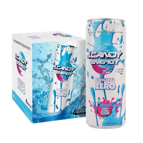 I.CANDY ZERO Energy Drink, Caffeine Free with 250mg Cognizin Citicoline, Zero Sugar Zero Calorie, B3 B6 B12 Vitamins, No Caffeine Mental Focus Drink — 4 Pack, 12 fl oz Cans