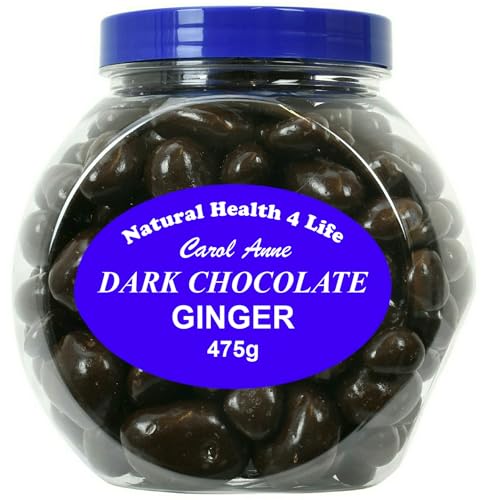 Natural Health 4 Life Carol Anne Confectionery Dark Chocolate Ginger 475 g in Recyclable Gift Jar (1 Jar)