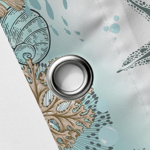 Image of Starfish Shower Curtain, Nautical Sea Animals Summer Shower Curtains for Kids, Teal Blue Ocean Beach Coastal Decorative Bathroom Curtain Sets Waterproof Fabric Machine Washable with Hooks