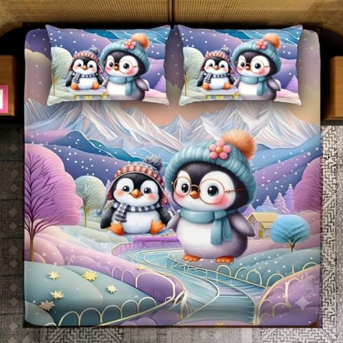Image of Premium 7D Printed King Size Bedsheet Set with Pillow Covers Soft Cotton Blend Double Bedsheet for Home (Pillow Covers :18x28 inches Bedsheet :90x100 Purple,Blue)