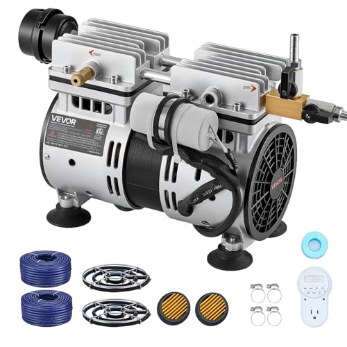 VEVOR Aérateur de Bassin 590 W Système d'Aération Lac de 1,2 Hectare Pompe à Air Étang Extérieure pour Circulation Oxygène en Eau Profonde, avec Compresseur Air, 2 Diffuseurs, 2 Tuyaux Lestés 30,5 m