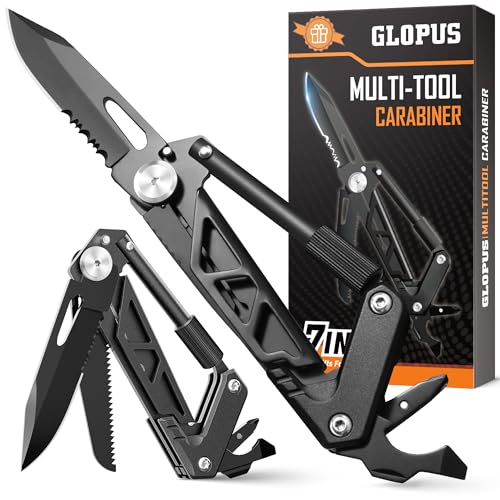 Multitool Carabiner with Pocket Knife, EDC Gear with Folding Knives, Bottle Opener, Window Breaker And Screwdriver, Fishing Gifts for Men Unique, Tactical Survival Gear for Camping And Hiking
