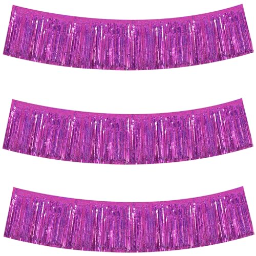 Image of BEISHIDA 3 Packs Metallic Foil Fringe Garland Laser Rose Red Wall Hanging Tinsel Fringe Banners for Car Floats Bridal Shower Wedding Birthday Valentine's Day Anniversary Party Decoration(30 Feet)