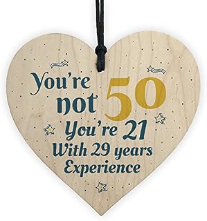 RED OCEAN 50th Birthday Gift Wooden Heart 50 For Dad Mum Sister Friend Funny Sign Keepsake