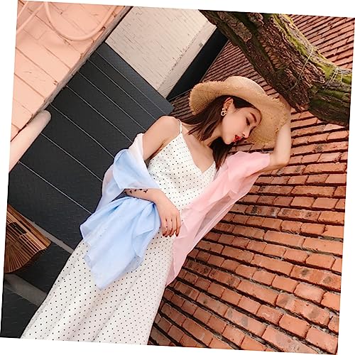 TENDYCOCO Unique Women's Gradient Chiffon Silk Scarf 170x145cm UV Protection Soft Summer Shawl Light Blue and Pink Versatile Fashion Accessory for Women3
