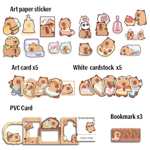 Image of The AutoStory Kawaii Scrapbooking Kit A6 Junk Journal Cute Animal Stickers Decor Collage Paper Washi Tape DIY Craft Art Creative Diary Activity Present Kids Teens Girls (Happy Capybara, Brown)