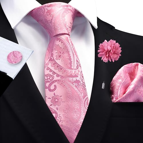 Image of GUSLESON Paisley Tie Set for Men 3.15 inch Necktie Lapel Pin Hankerchief Cufflinks Set for Men