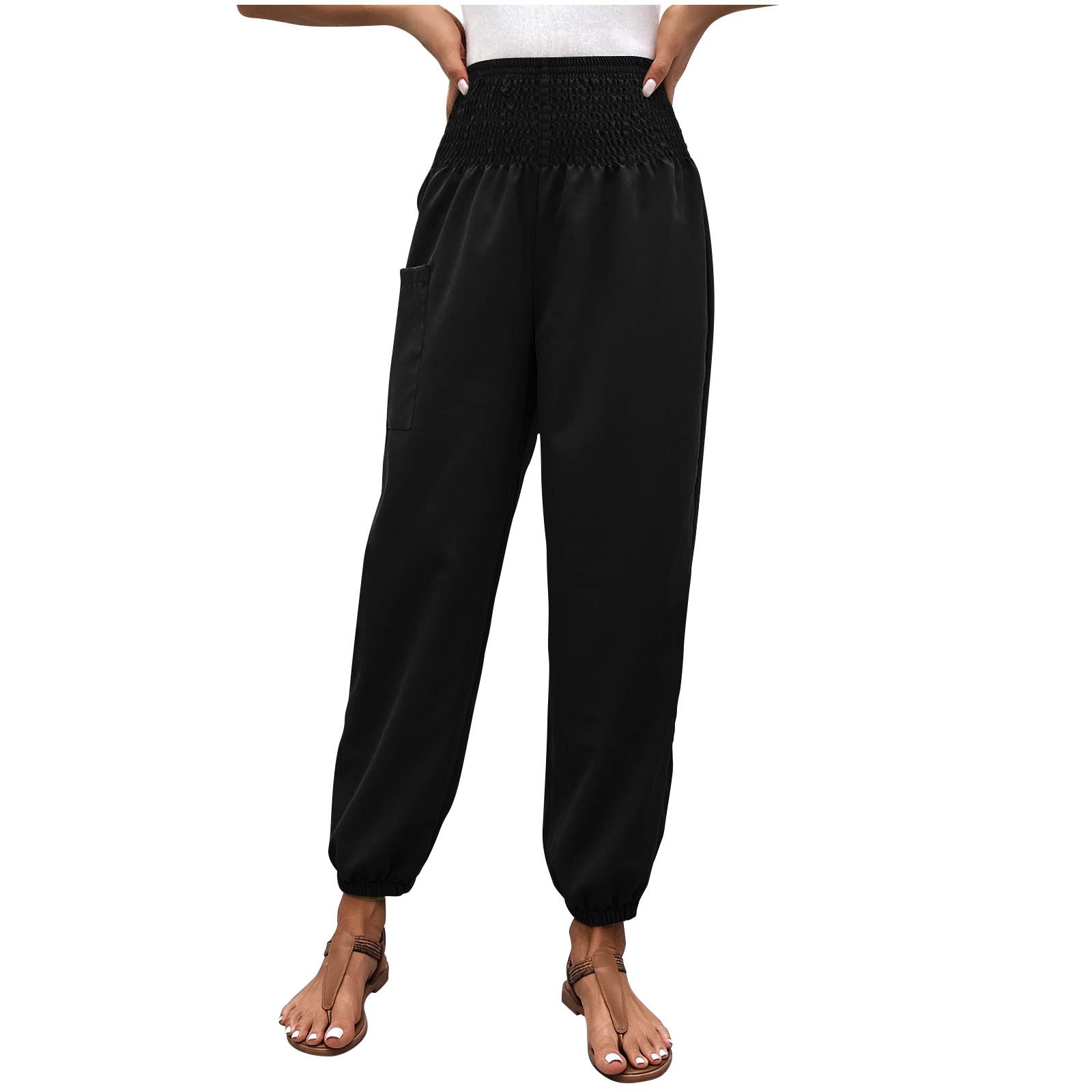 AMhomelyWomens Summer Running Joggers Casual Solid Color Pants Straight Wide Leg Trousers Harem Pants with Pocket Gym Running Yoga Tracksuit Activewear Sweatpants UK Size 6-20