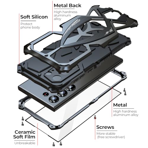 Image of Lunivop for Samsung Galaxy S26 Ultra Case 6.9 '' Metal Hard Phone Case Cover Case para Screw with Camera Protection Heavy Duty metalicas Military Grade Black