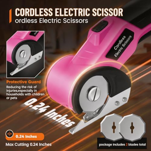 Image of Electric Scissors, Cardboard Cutter, With LED Light, High-Efficiency Brushless Motor, 2000mAh Battery, Tungsten Steel Blade, Suitable for Cloth, Cardboard, Carpet Wire Rope Cutters Pink