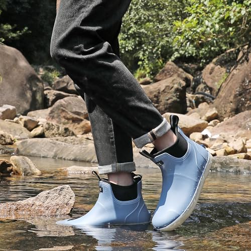 Image of Men's Deck Boots Waterproof Fishing Rain Boots, Anti-Slip Rubber Boots Ankle Booties, High-Performance Footwear Chelsea Boots for Gardening Boating Camping Sailing