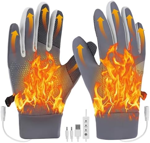 Jhua Heated Gloves for Men Women Winter Warm Gloves for Cold Weather Work USB Heating Touchscreen Glove 3 Levels Temperature Adjustable Hand Warmers Glove for Motorcycle Cycling Driving Fishing
