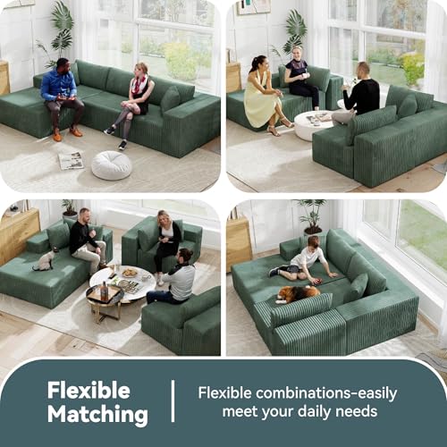 Image of 110 inch Cloud Modular Sectional Sofa, Olive Green | Boneless Couch
