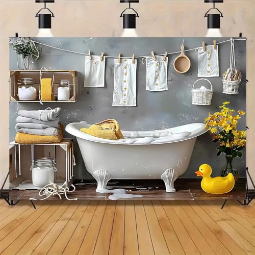 Fondo Fotográfico Baño Bebe 7X5FT Pato de Goma Amarillo miniatura 2