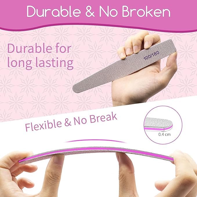 Sminakh 12 Pcs Nail Buffer Hard Buffer For Nail Art 100/180 Grit Double-Sided Emery Board Manicure Tools for Home Salon Hard Buffer 1