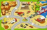 Kinderteppich Baustelle Spielteppich 99 x 150 cm rutschfeste Baufahrzeuge Spielmatte für Fahren Spielzeug Autos Kindergarten Vorschule Spielzimmer Kinder Auto Aktivität Teppich