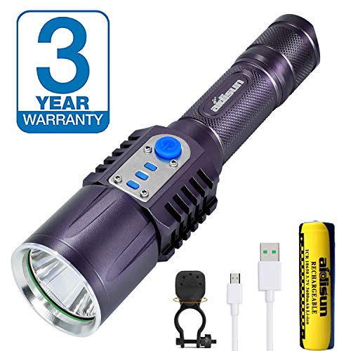 Aidisun High Lumen Tactical Flashlight Rechargeable 6000k XM-L2 Powerful Torch Light with USB Output That Charging for Mobile Devices Best for Camping Hiking Cycling (18650 Battery Included)