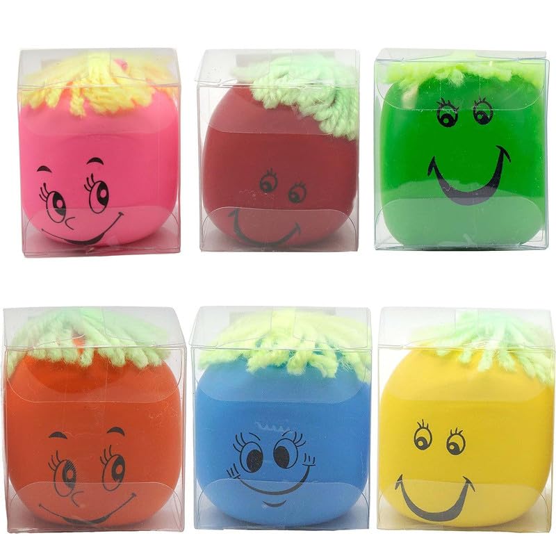 Rubber Squeezable Smiley Face Balls | 5.3cm Sensory Balls Relaxing Toys | Summer Party Bag Fillers, 3D Fidget Squeeze Ball Toys for Kids 3+ Years - 3x Random