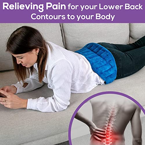 Image of Microwave Heating Pad for Back Pain Relief with 71 inch Ties /Straps to Secure Anywhere - Moist Heating Pad Microwavable Heat Wrap for Neck & Shoulders, Cramps - Flaxseed Rice Heat Packs Hot Bag (Med Blue)