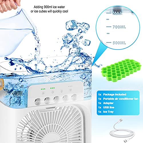 AILUKI Mini-airconditioner, 3-in-1 USB-verdampingsluchtkoeler, persoonlijke luchtbevochtiger met 7 kleuren led-licht… - Image 3